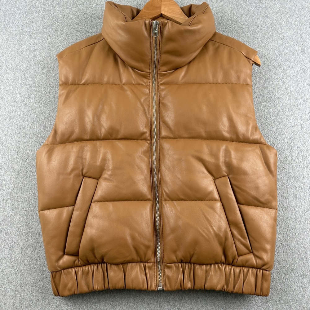 Abercrombie & Fitch Vest Womens S Ultra Collection Brown Vegan Leather Puffer
